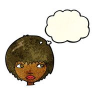 cartoon unhappy girl with thought bubble N5