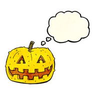 cartoon pumpkin with thought bubble N7