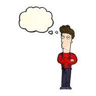 cartoon unimpressed man with thought bubble N3