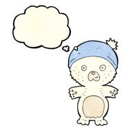 cartoon cute polar bear in hat with thought bubble N2