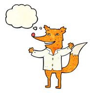 cartoon happy fox wearing shirt with thought bubble N2