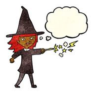 cartoon witch girl casting spell with thought bubble N6