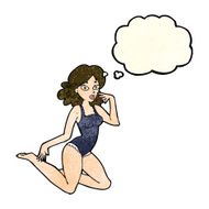 cartoon woman in lingerie with thought bubble N13