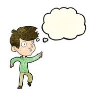 cartoon pointing boy with thought bubble N10