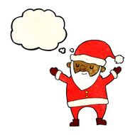 cartoon dancing santa with thought bubble N3