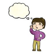 cartoon boy with question thought bubble N6