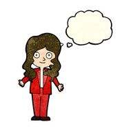 cartoon friendly business woman with thought bubble N3