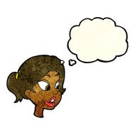 cartoon friendly woman with thought bubble N20