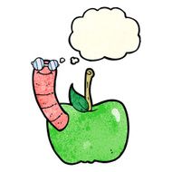 cartoon apple with worm thought bubble N10