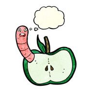 cartoon apple with worm thought bubble N12