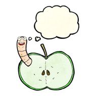 cartoon apple with worm thought bubble N13