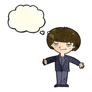 cartoon smug boy with thought bubble N3