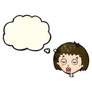 cartoon bored woman with thought bubble N10