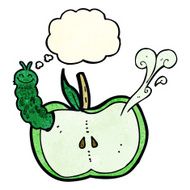 cartoon apple with bug thought bubble N9
