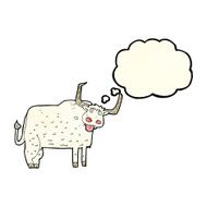 cartoon hairy cow with thought bubble N3