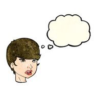 cartoon pretty female face with thought bubble N30