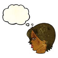 cartoon female face with narrowed eyes thought bubble N3
