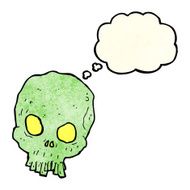 cartoon spooky skull with thought bubble N40