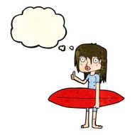 cartoon surfer girl with thought bubble N5