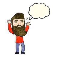cartoon bearded man waving arms with thought bubble N4