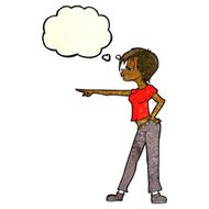 cartoon hip woman pointing with thought bubble N3