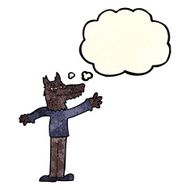 cartoon waving wolf with thought bubble N3