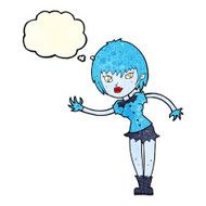cartoon vampire girl welcoming with thought bubble N3