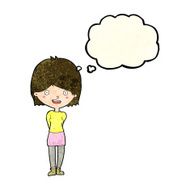 cartoon friendly woman with thought bubble N21