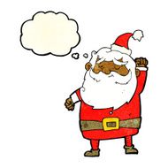 cartoon santa claus punching air with thought bubble N6