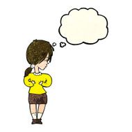 cartoon shy woman with thought bubble N15