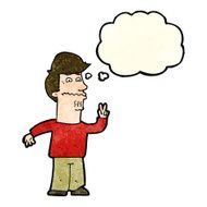 cartoon man giving peace sign with thought bubble N15