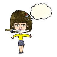 cartoon woman with knife between teeth thought bubble N12