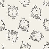 doodle pig money bank seamless pattern background N3