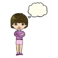 cartoon woman with folded arms thought bubble N9