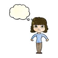 cartoon woman shrugging shoulders with thought bubble N134
