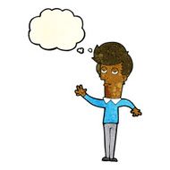 cartoon bored man waving with thought bubble N2