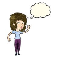 cartoon pretty woman waving with thought bubble N28