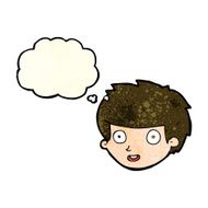 cartoon happy boy&#039;s face with thought bubble N7