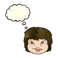 cartoon female face with thought bubble N45