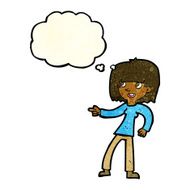 cartoon girl pointing with thought bubble N9