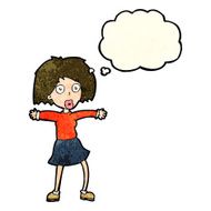 cartoon surprised woman with thought bubble N71