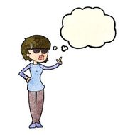 cartoon woman wearing spectacles with thought bubble N12