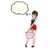 cartoon attractive woman shopping with thought bubble N3