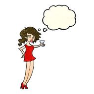cartoon woman at party with thought bubble N5