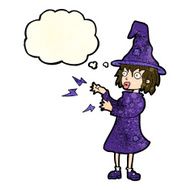 cartoon witch casting spell with thought bubble N7