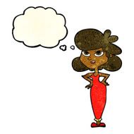 cartoon girl with hands on hips thought bubble N6