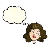 cartoon happy female face with thought bubble N56