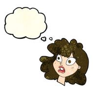 cartoon shocked female face with thought bubble N4