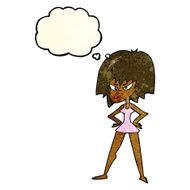 cartoon angry woman in dress with thought bubble N3