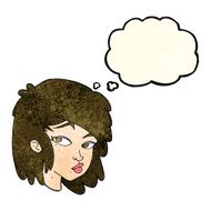 cartoon curious woman with thought bubble N15